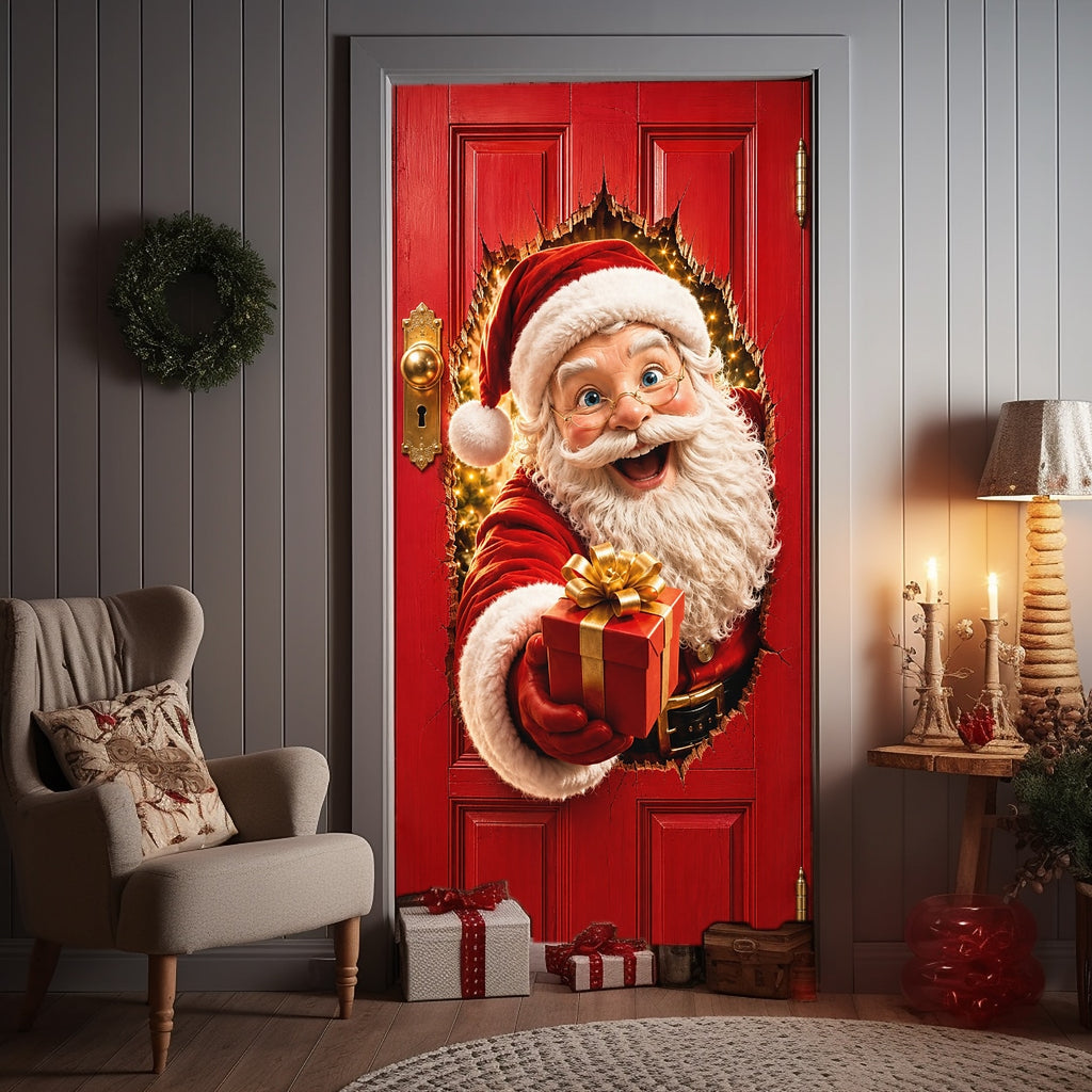 Peeking Santa Claus 3D Illusion Christmas Door Cover