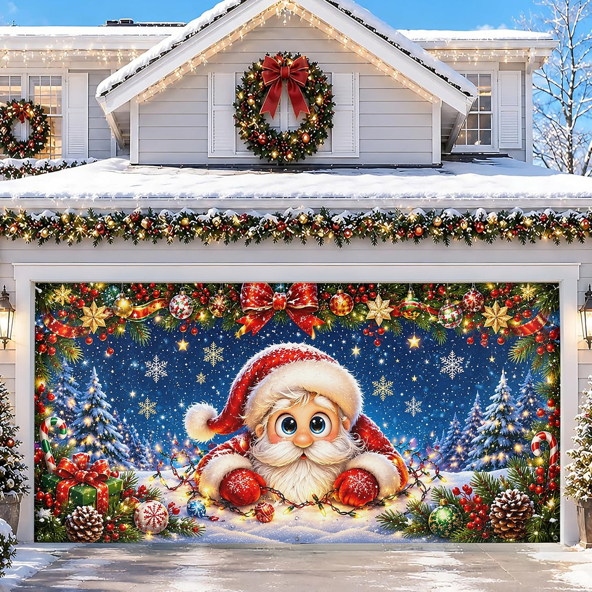 Cute Snowy Santa Garage Door Cover