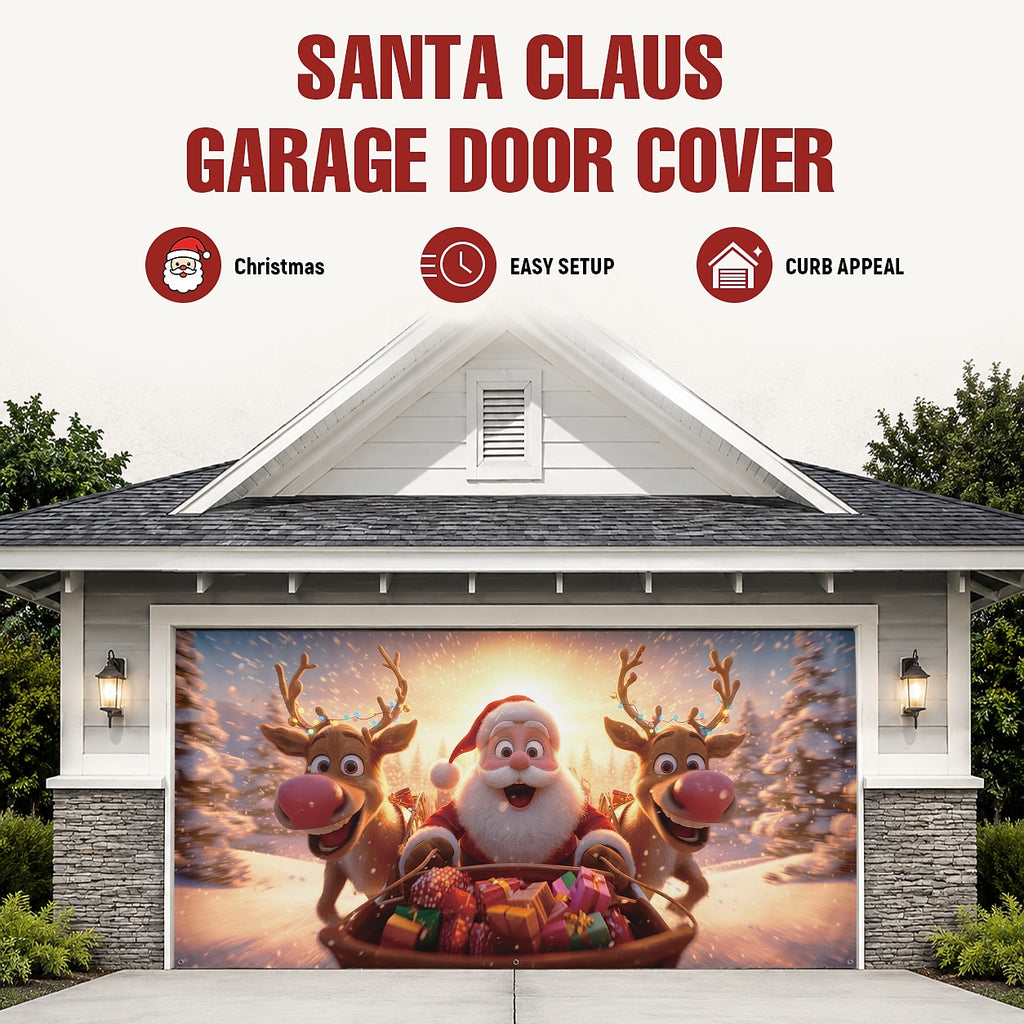 Motorcycle Santa Garage Door Cover