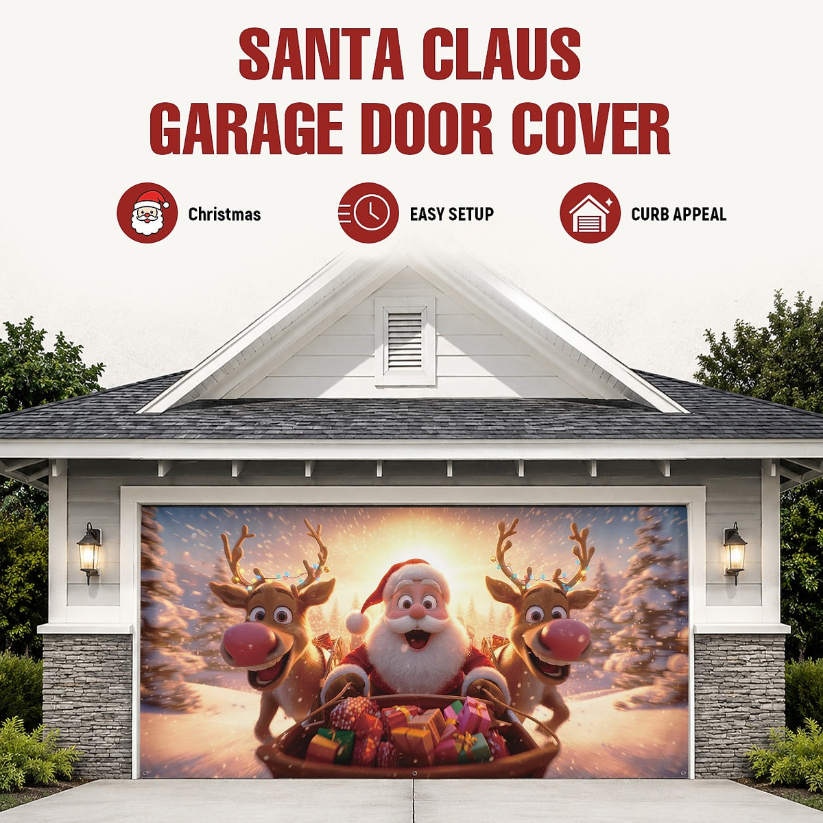 Motorcycle Santa Garage Door Cover