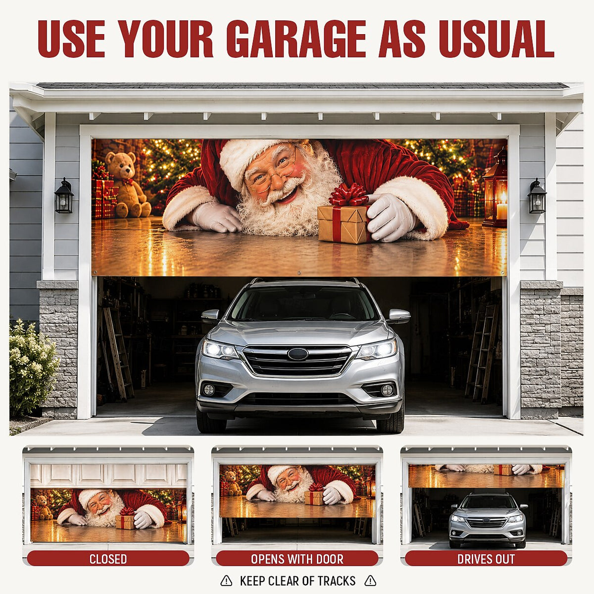Christmas Garage Cover 3D Santa Peeking Out