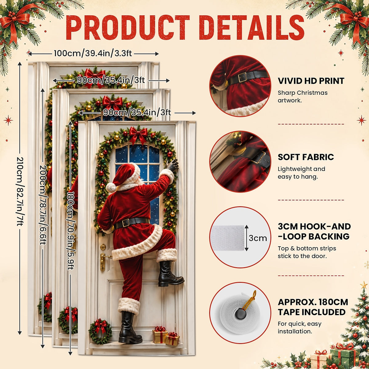 Santa Claus Climbing Ladder Christmas Door Cover