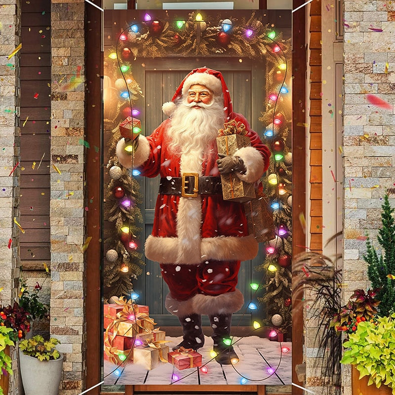 Santa Claus & Christmas Lights Christmas Door Cover