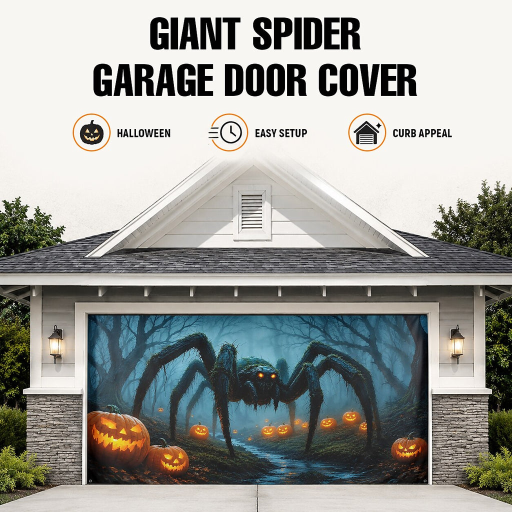 Halloween Garage Door Banner Giant Spider Pumpkin Place