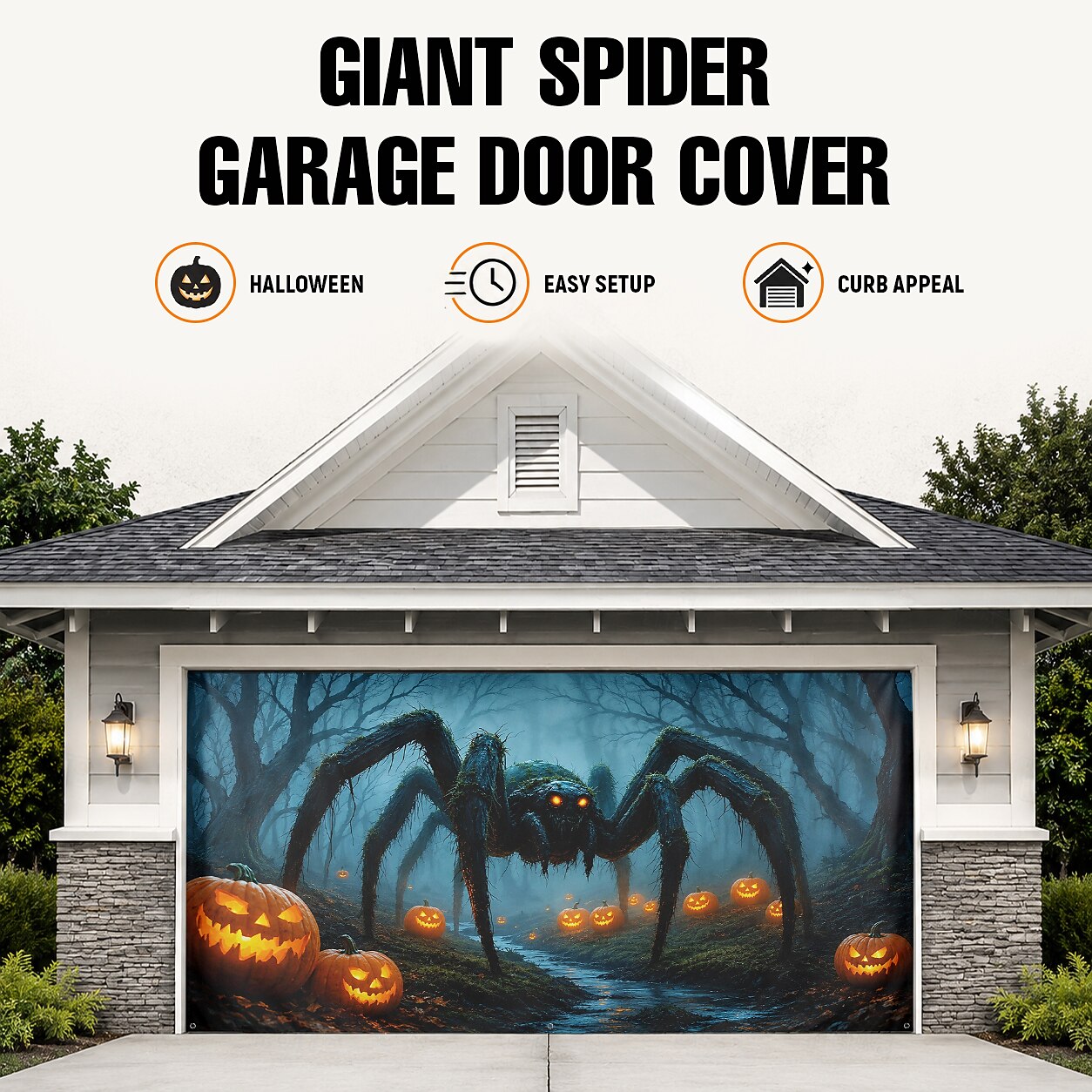 Halloween Garage Door Banner Giant Spider Pumpkin Place