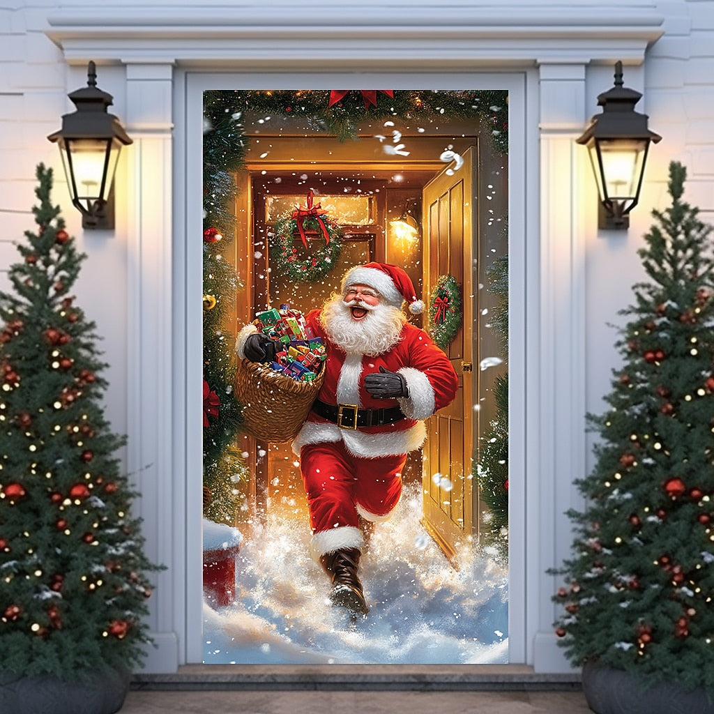 Santa Delivering Gift Christmas Door Cover