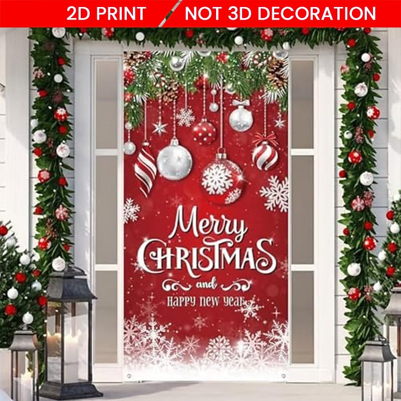 Santa Claus Reindeer & Merry Christmas Lettering Christmas Door Cover
