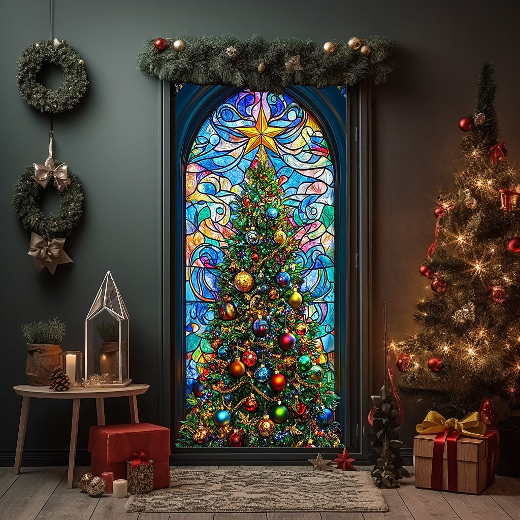 Stained Glass Christmas Tree Christmas Door Cover