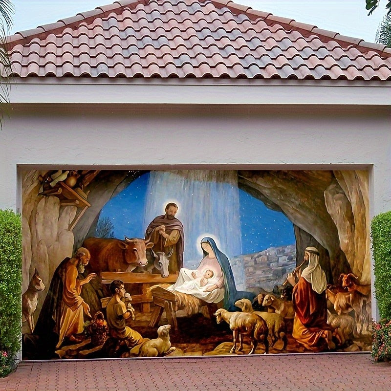 Nativity Christmas Garage Door Cover