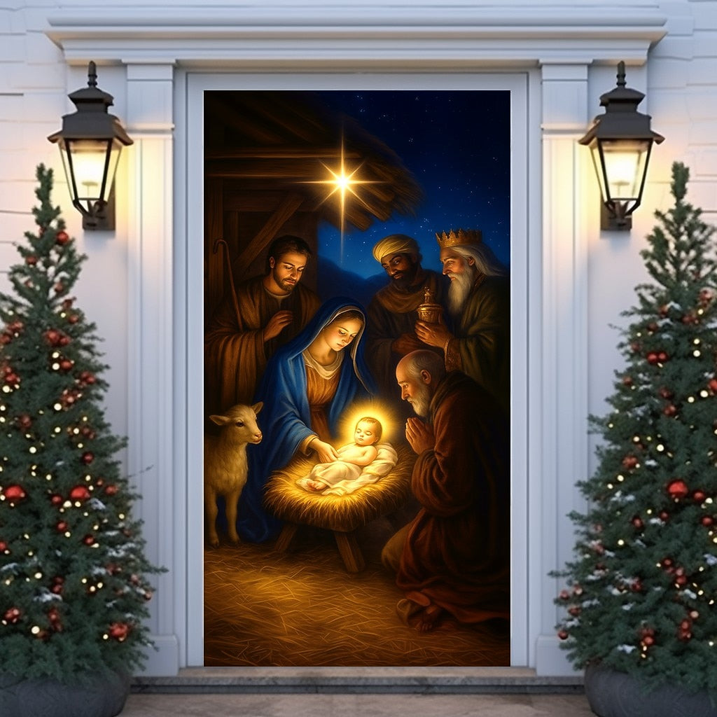 Nativity Scene with Baby Christmas Door Cover