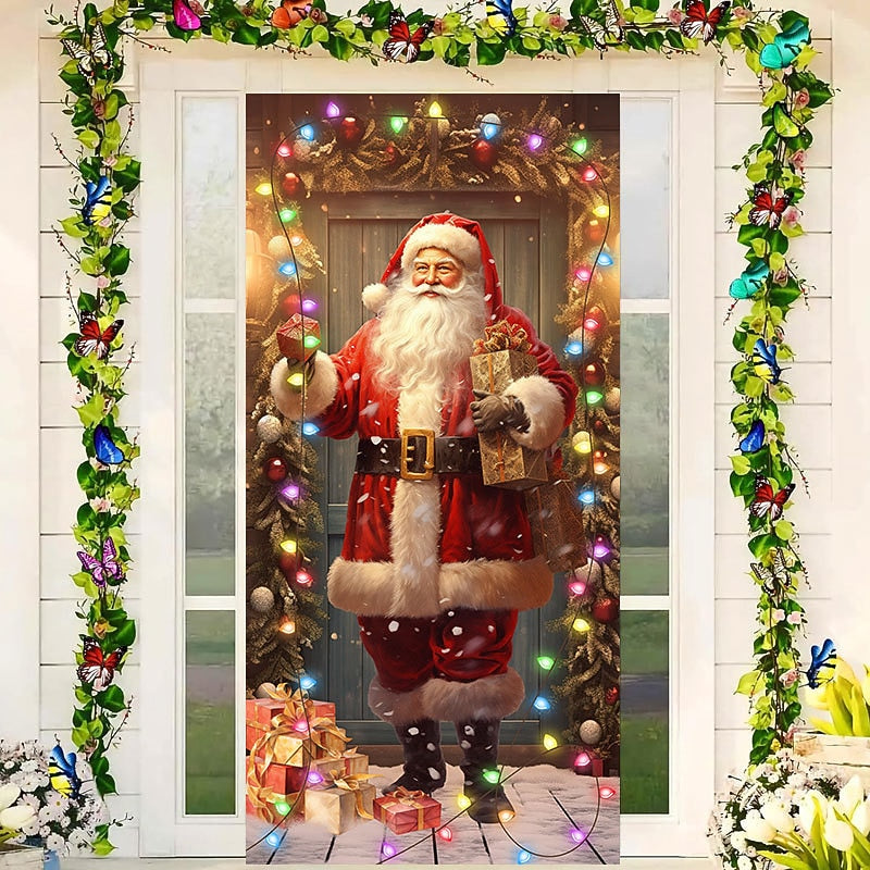 Santa Claus & Christmas Lights Christmas Door Cover