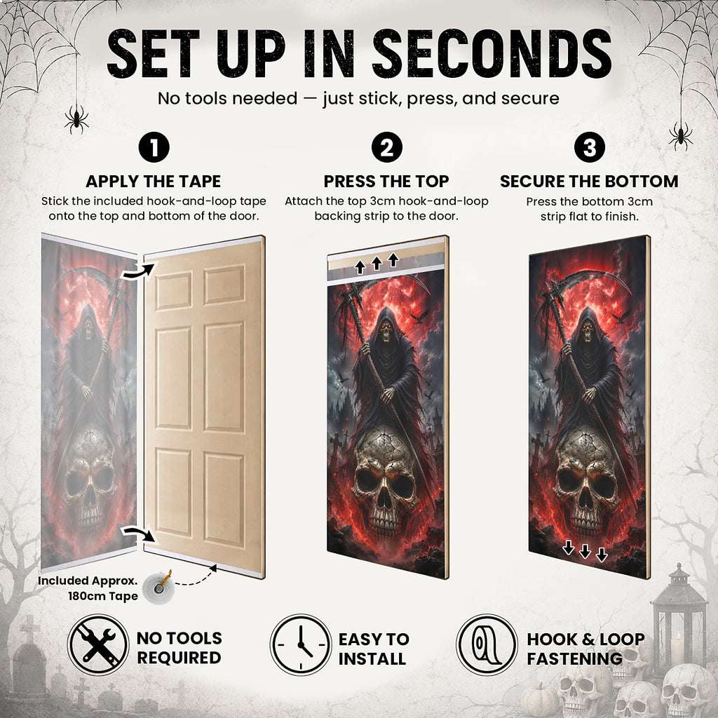 Door Scary Undead Door Banner Halloween Door Cover Grim Reaper Skull Red