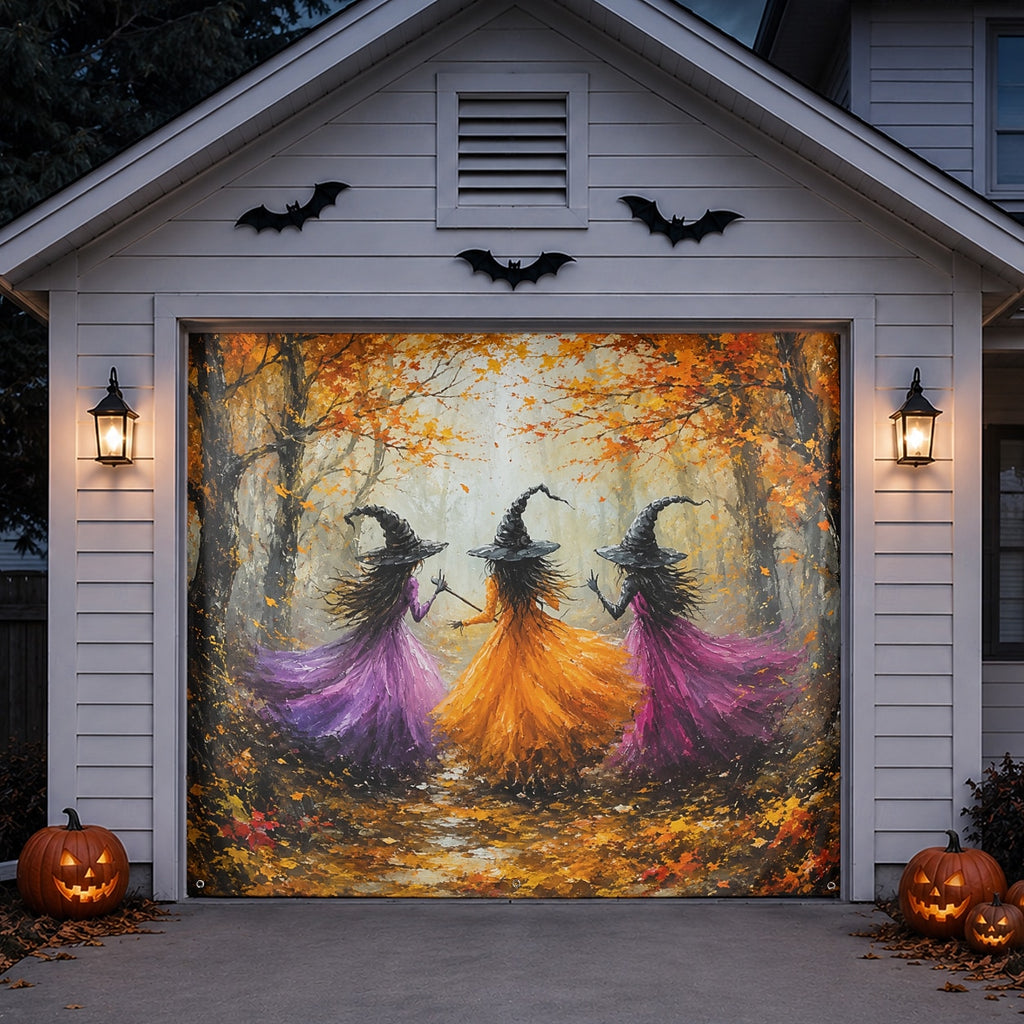 Witch Night & Full Moon Graveyard | Halloween Garage Door Banner Cover