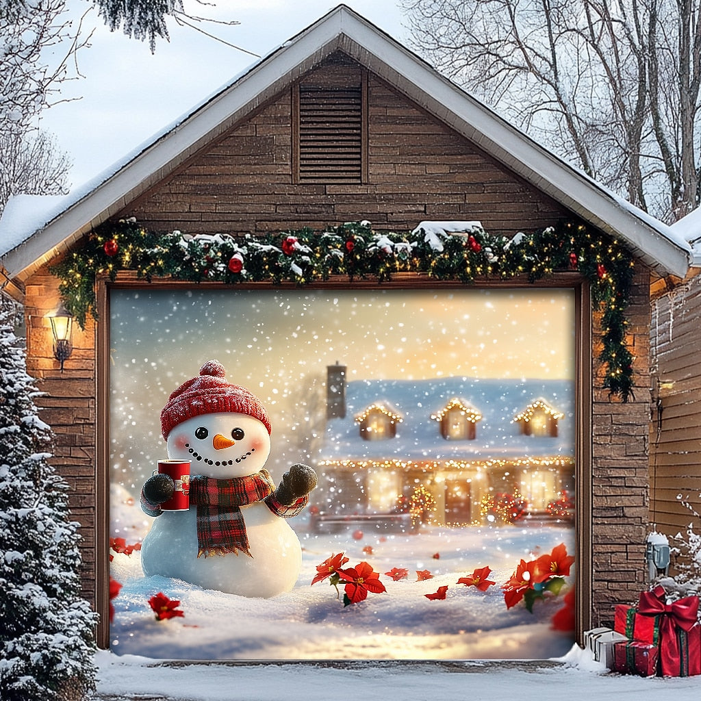 Snowman Christmas Garage Door Cover