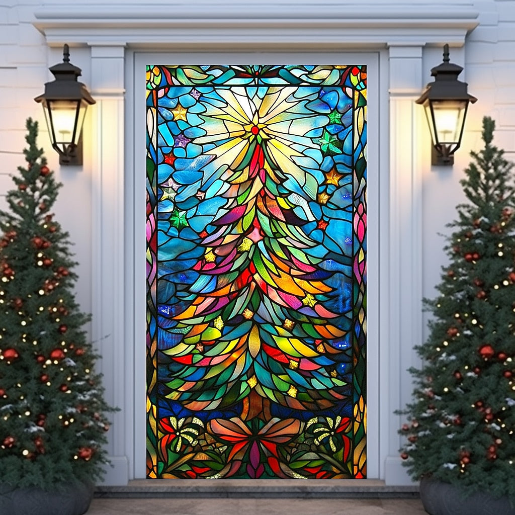 Stained Glass Christmas Tree Christmas Door Cover