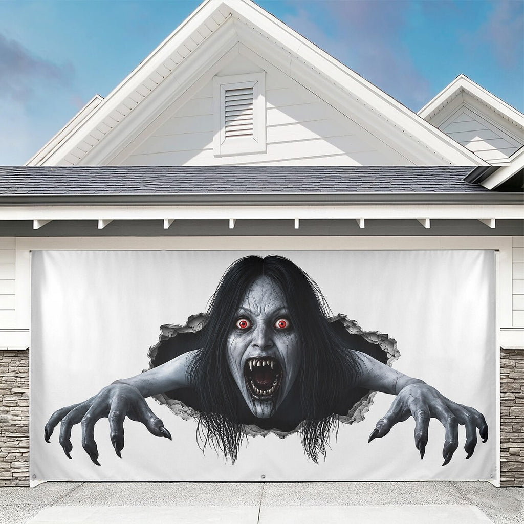 Halloween Creepy Ghost Woman Garage Door Cover