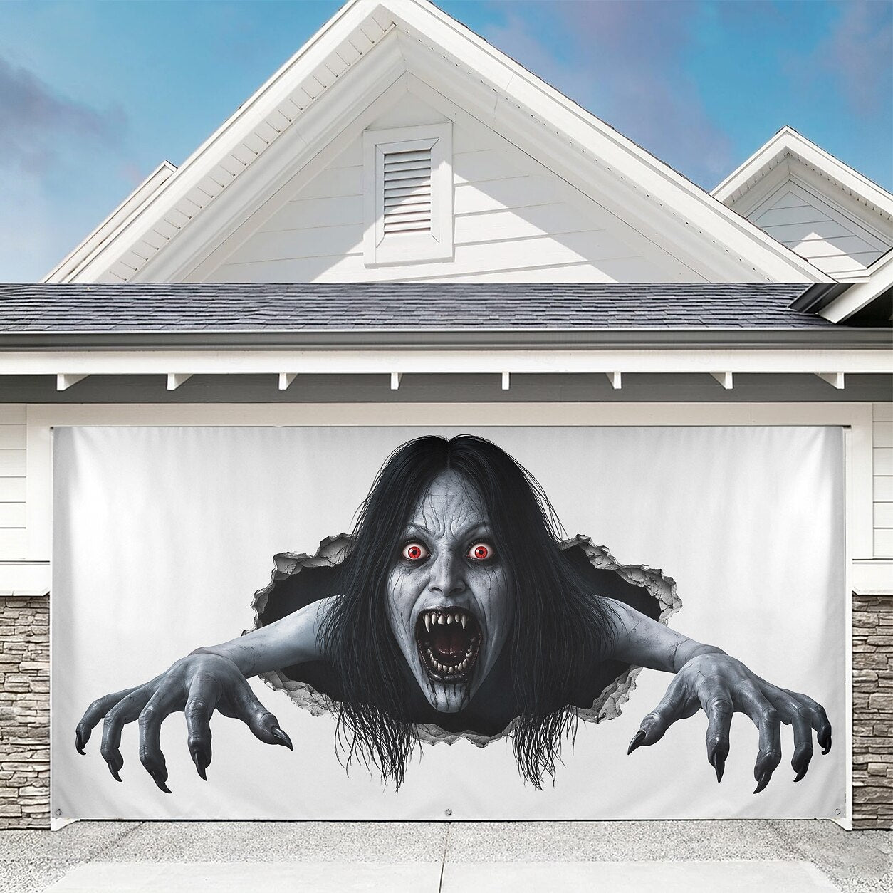 Halloween Creepy Ghost Woman Garage Door Cover