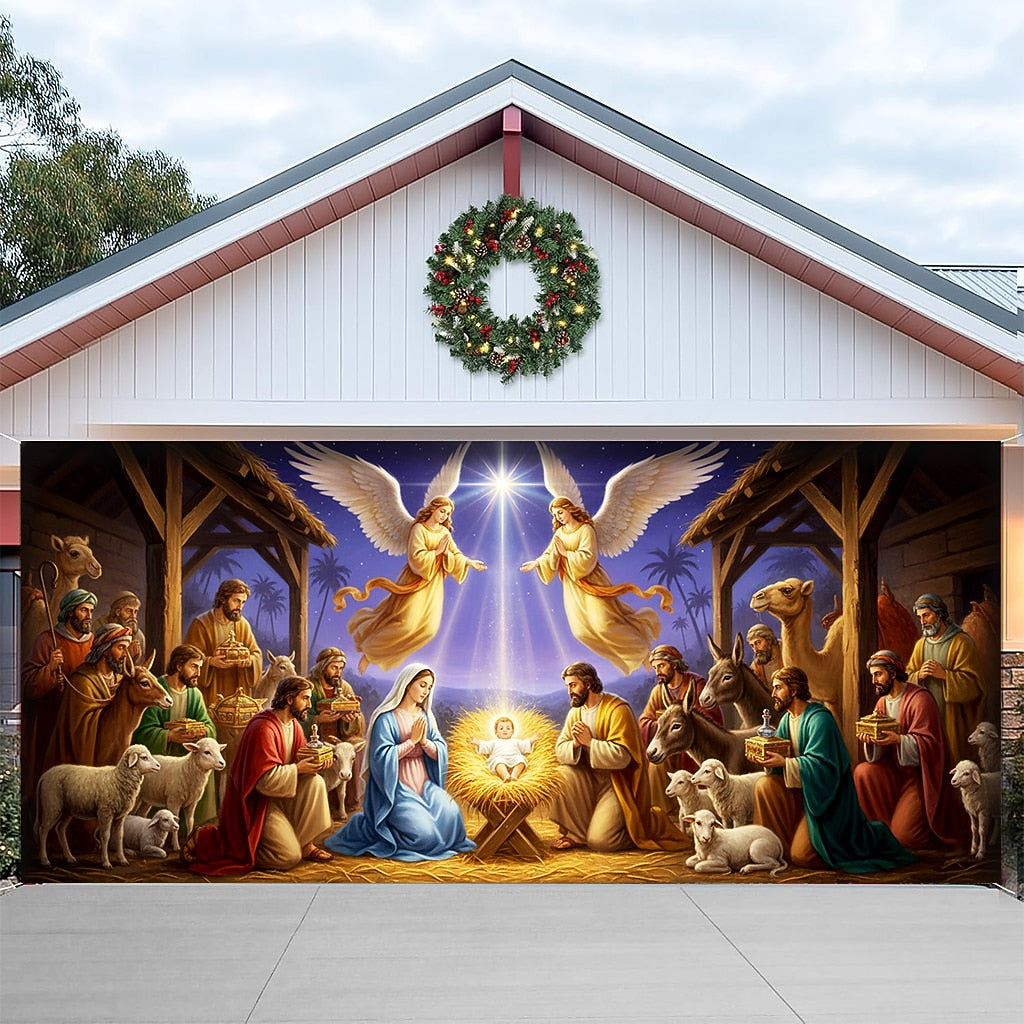Nativity Scene Garage Door Cover