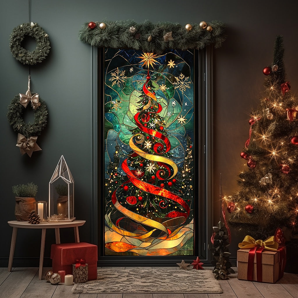 Stained Glass Christmas Tree Christmas Door Cover