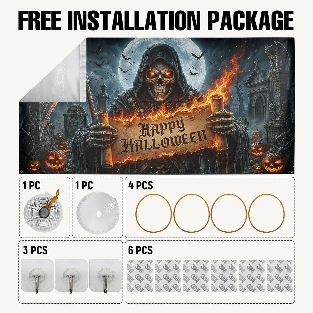 Halloween Grim Reaper Skull Garage Door Cover