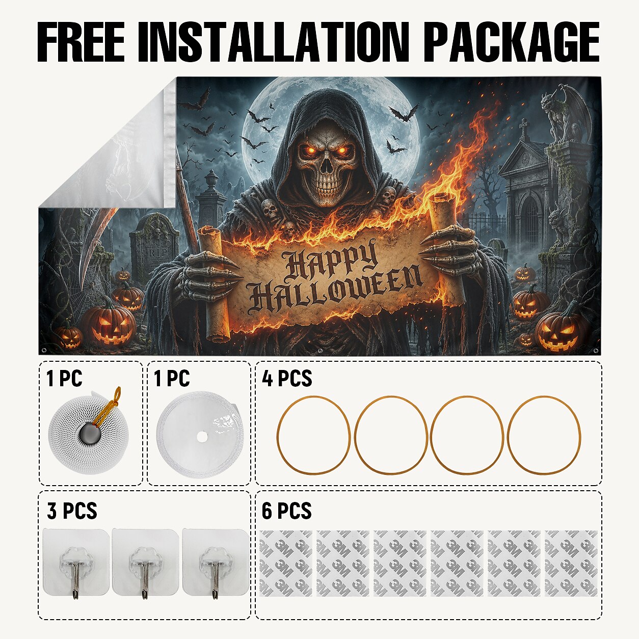Halloween Grim Reaper Skull Garage Door Cover