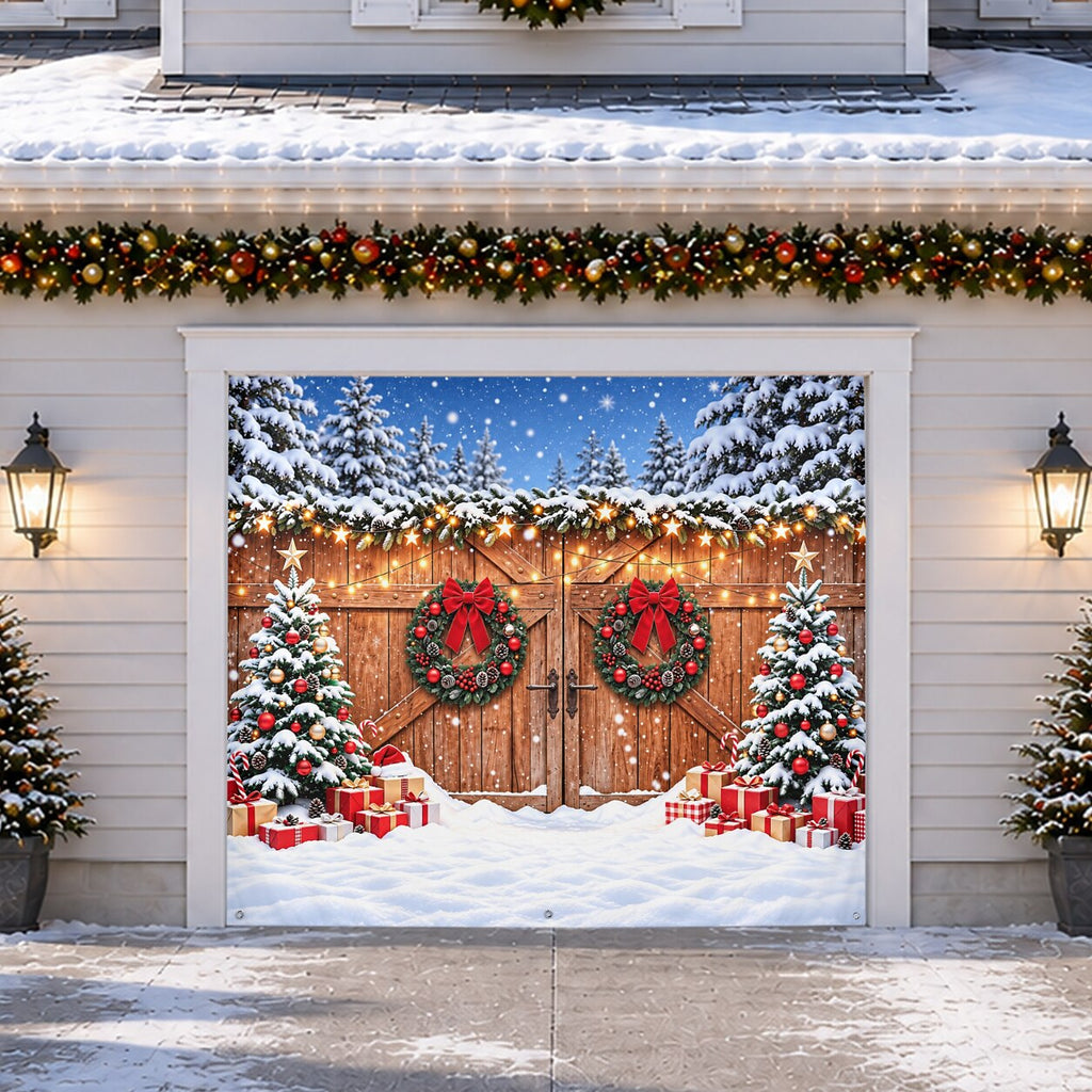 Christmas Garage Cover 3D Christmas Ornaments & Snow