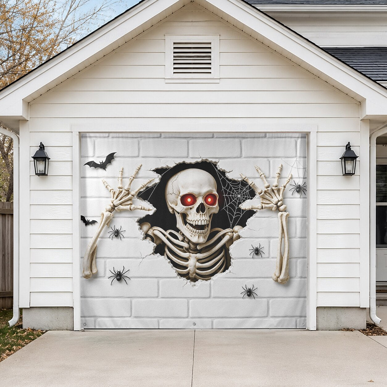 Halloween Skeleton Reaching Hands Garage Door Cover