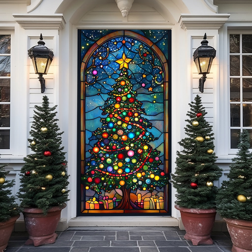 Stained Glass Christmas Tree Christmas Door Cover