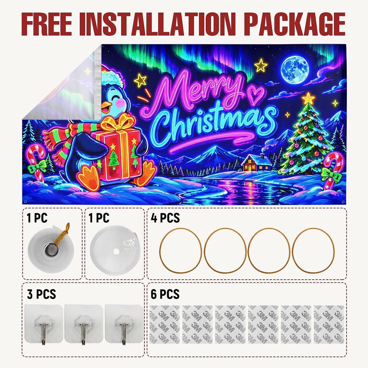Blacklight Christmas Garage Cover UV Reactive Merry Christmas Penguin
