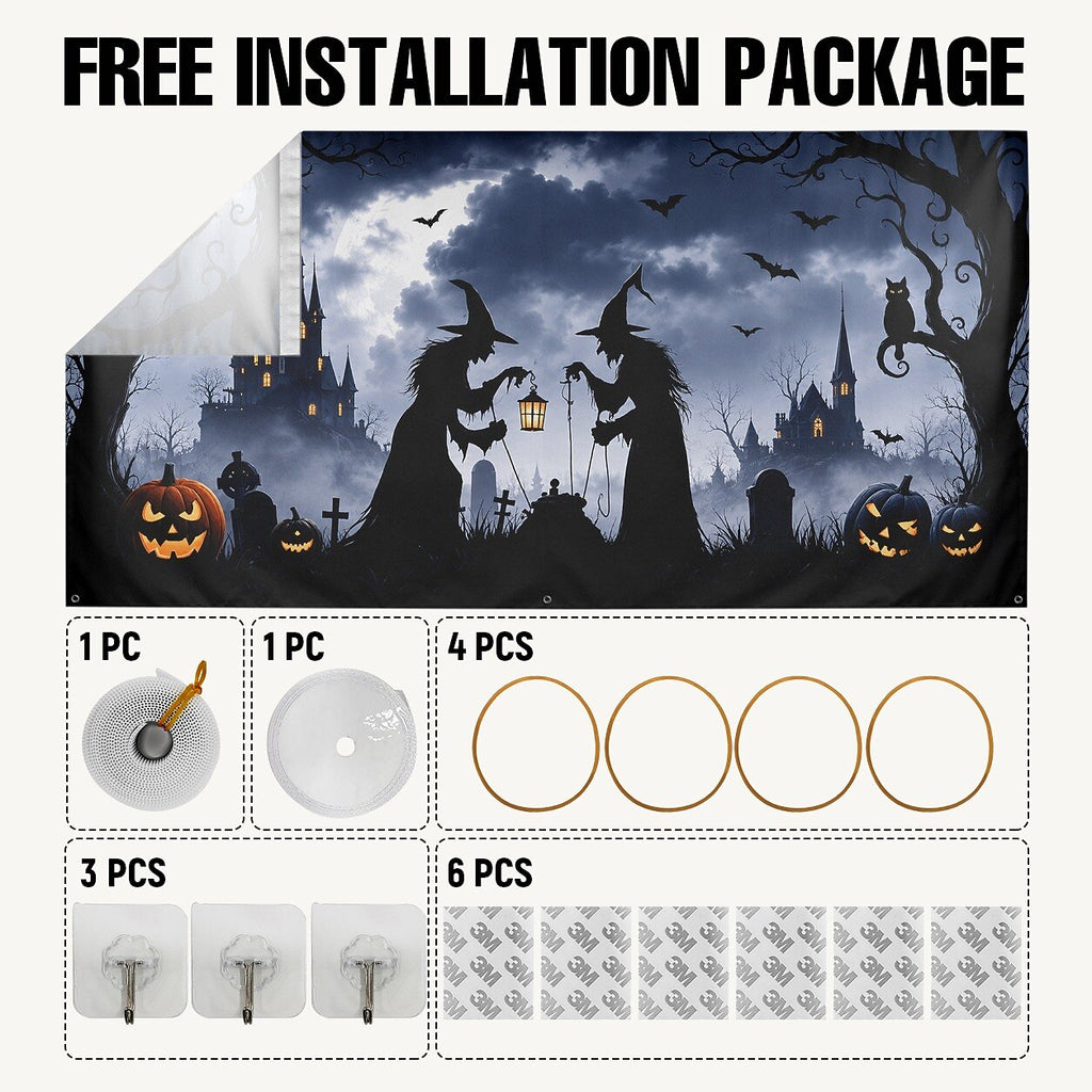 Witch Haunted Room Halloween Garage Door Cover