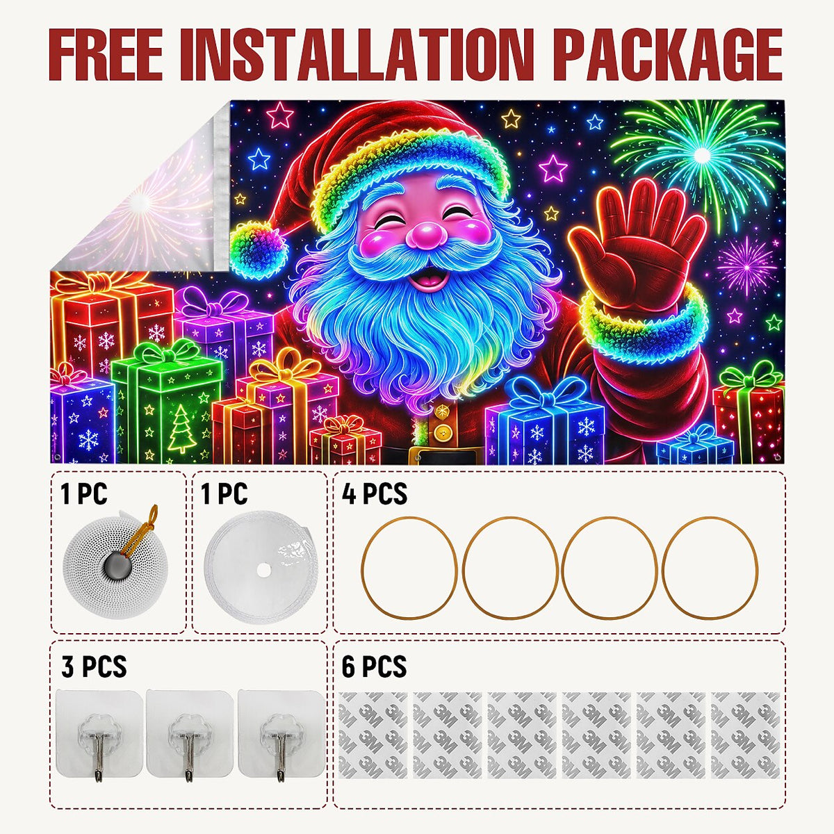 Blacklight Christmas Garage Door Cover - Santa & Christmas Characters Neon Design