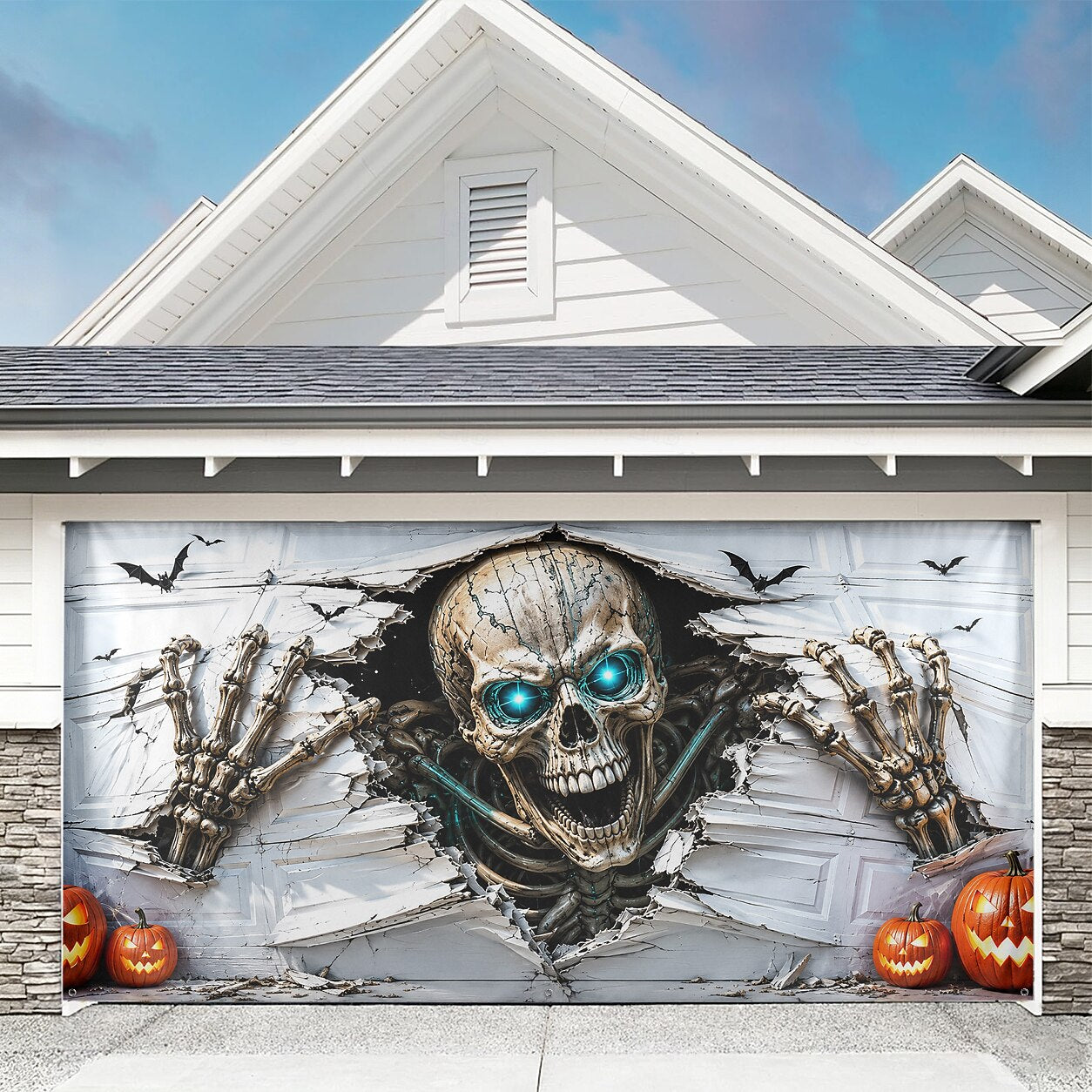Halloween Skeleton Breaking Wall Garage Door Cover