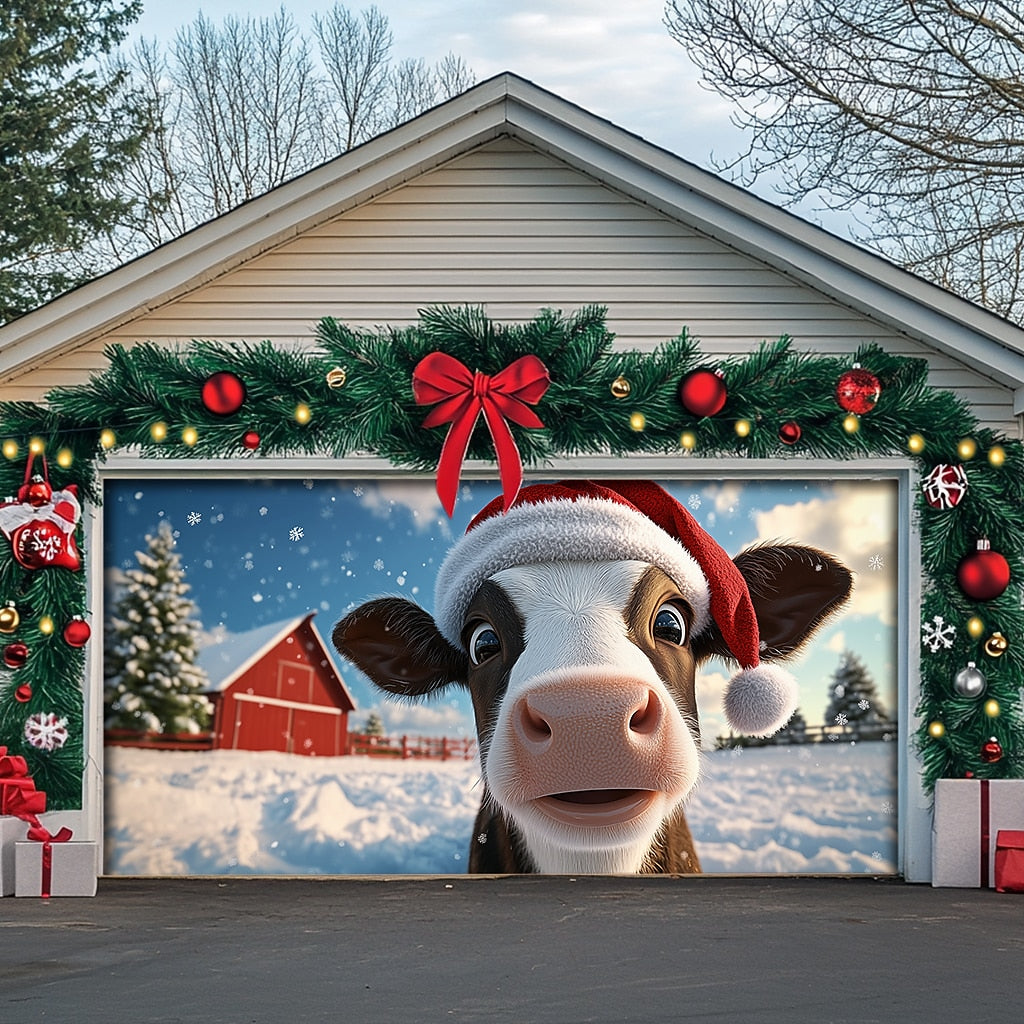 Christmas Highland Cow Garage Door Cover