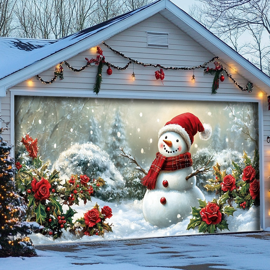 Snowman Christmas Garage Door Cover