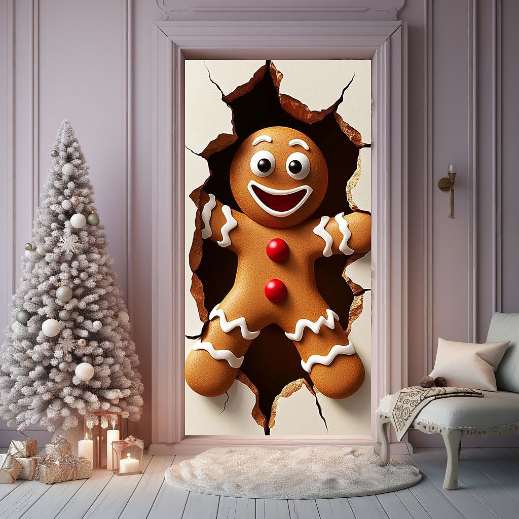 Santa Breaking Through Wall Christmas Door Cover