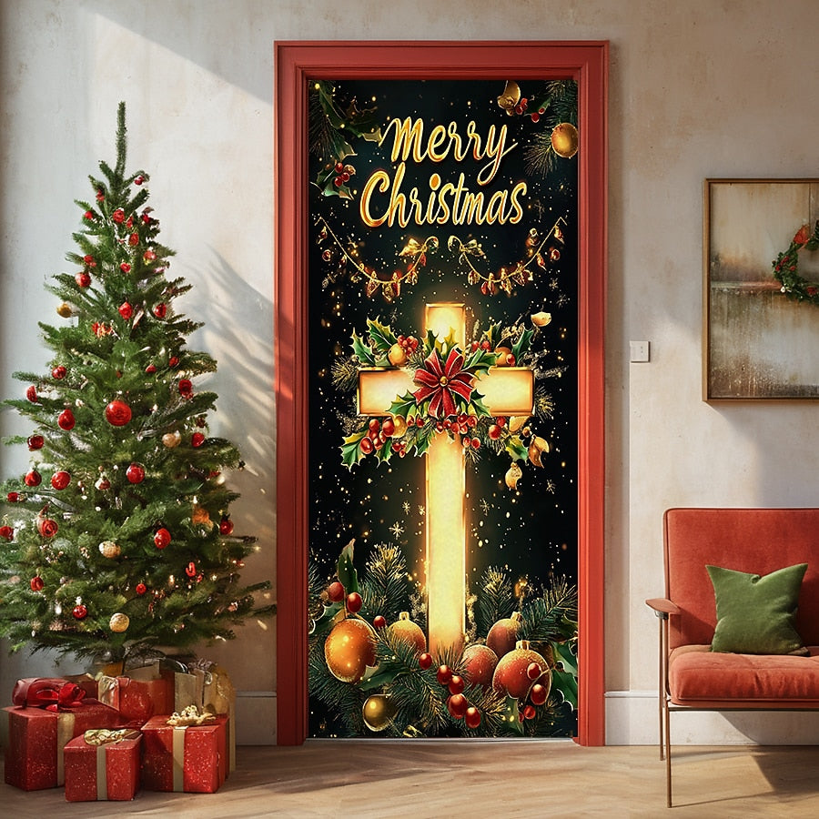 Cross Nativity Scene Christmas Door Cover