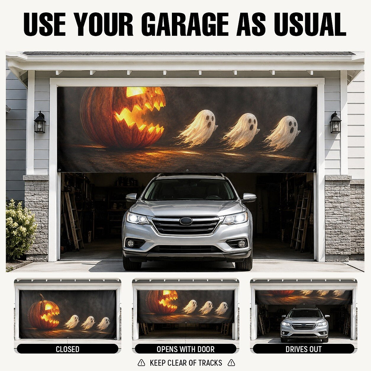 Cute Ghosts Witch Hats Halloween Garage Door Cover