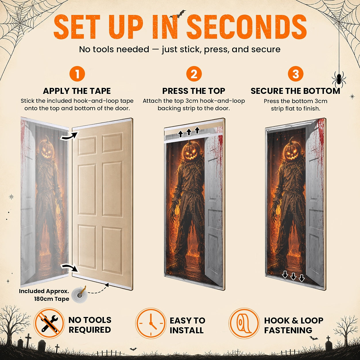 Knight Banner Halloween Door Cover Pumpkin Head Scarecrow Horror Door