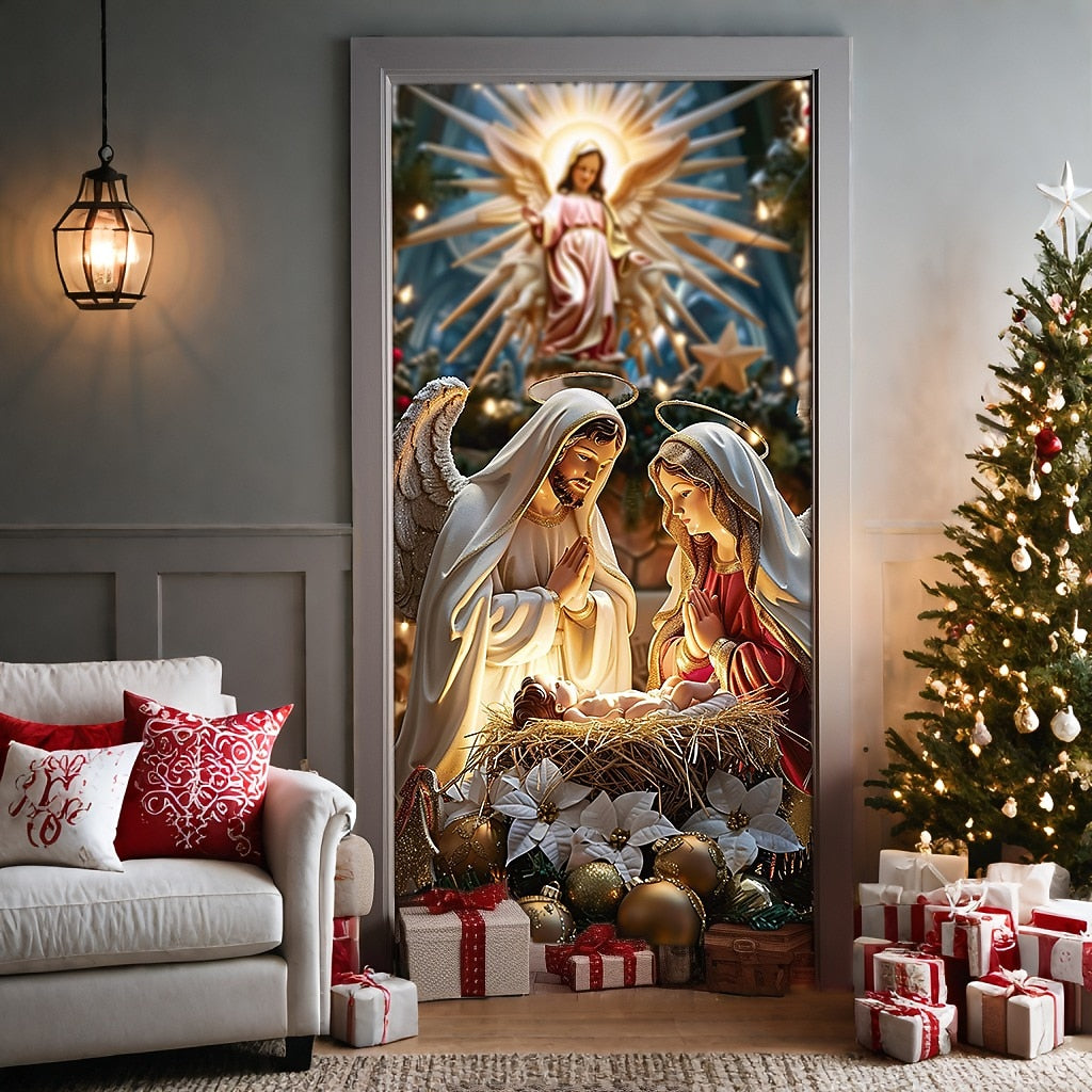 Nativity Scene Christmas Door Cover