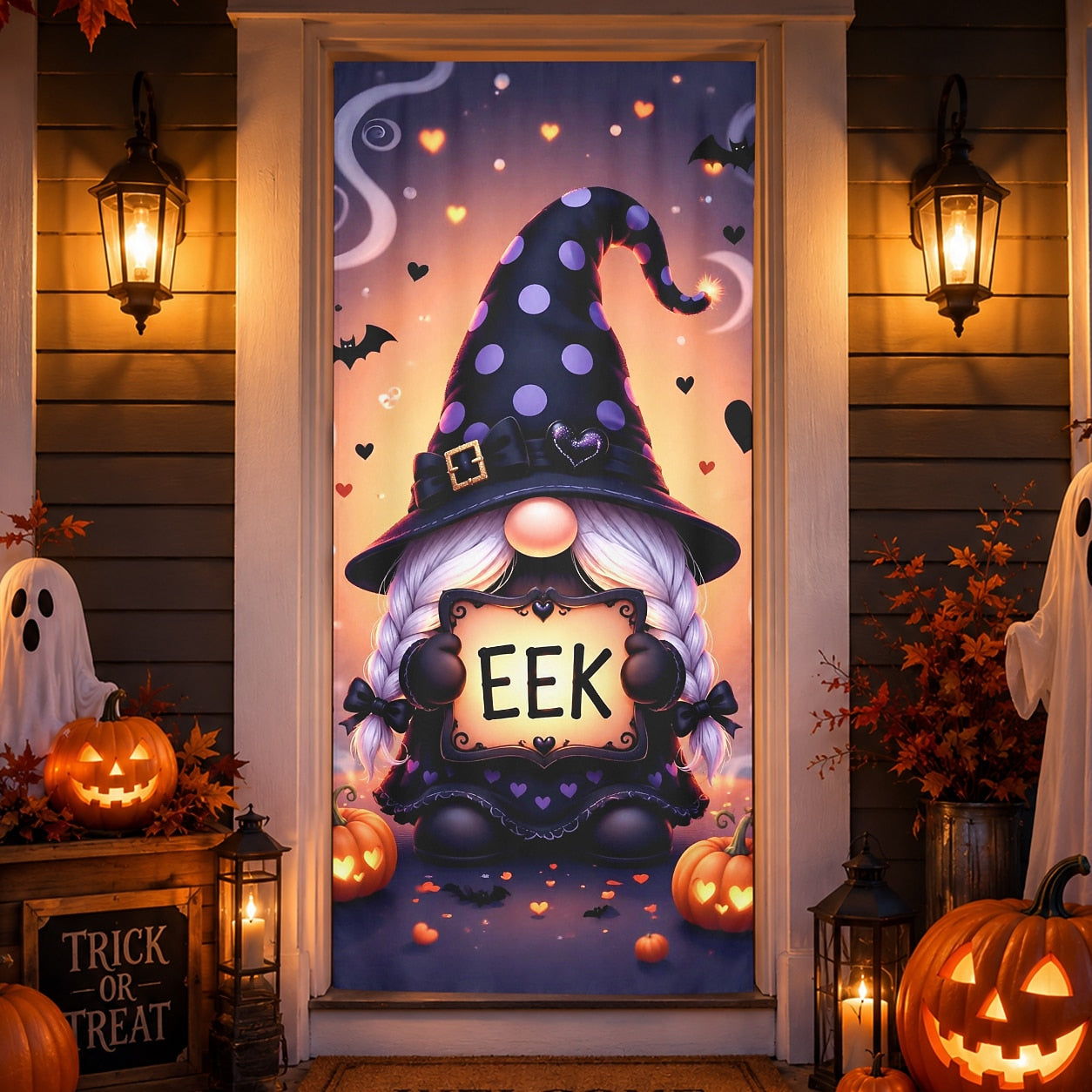 Gnome Boo Witch Pumpkin Banner Halloween Door Cover