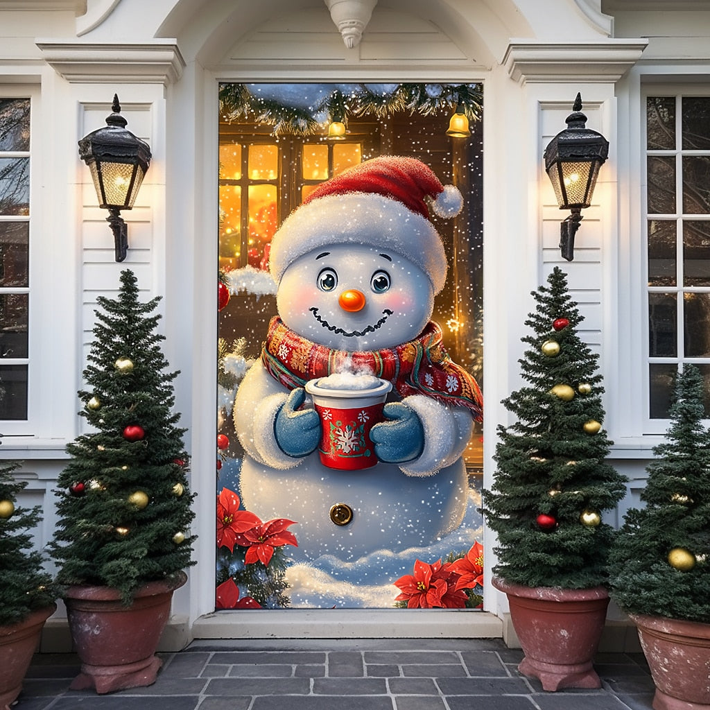 Snowman Hot Chocolate Christmas Door Cover