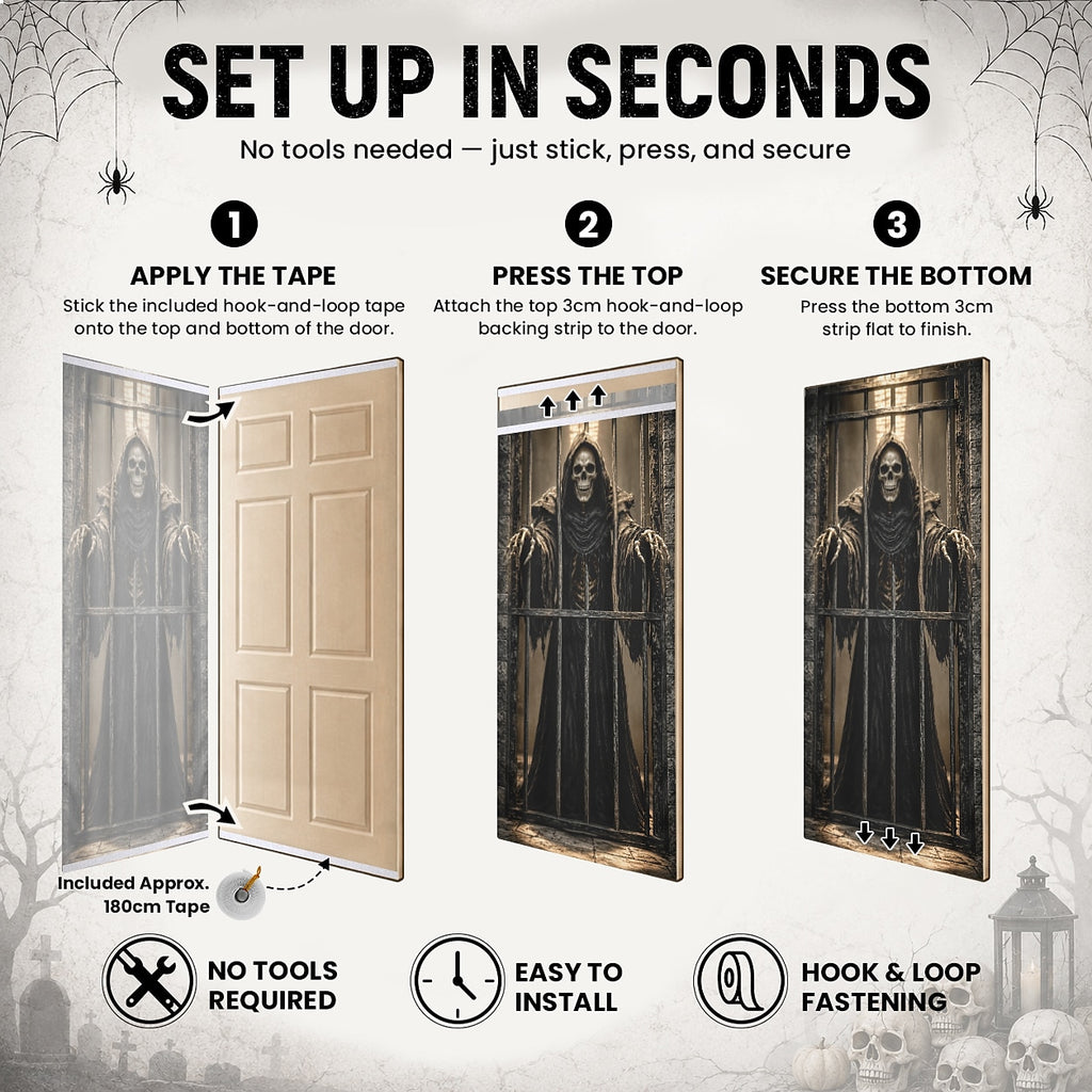 Lantern Witch Hat Door Banner Halloween Door Cover Skeleton Prison Grim