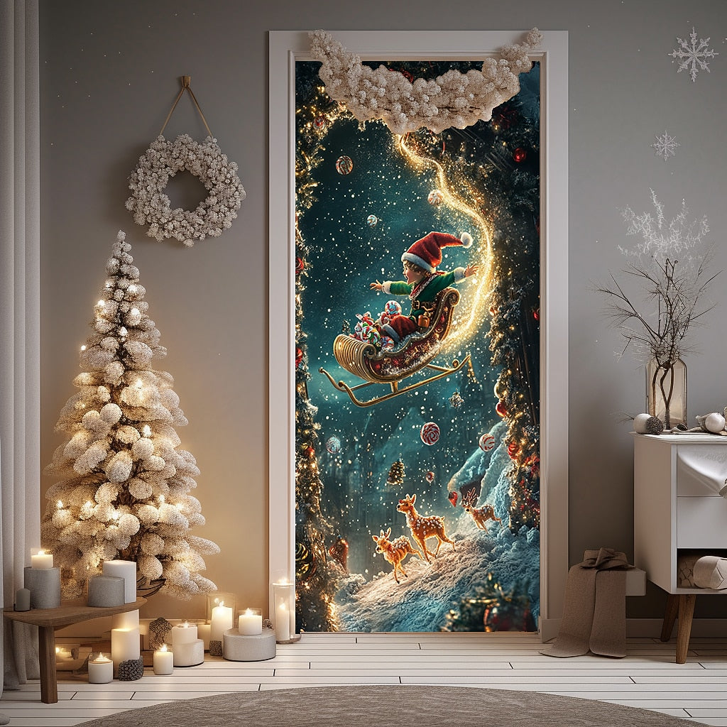 Joy Elf Christmas Door Cover