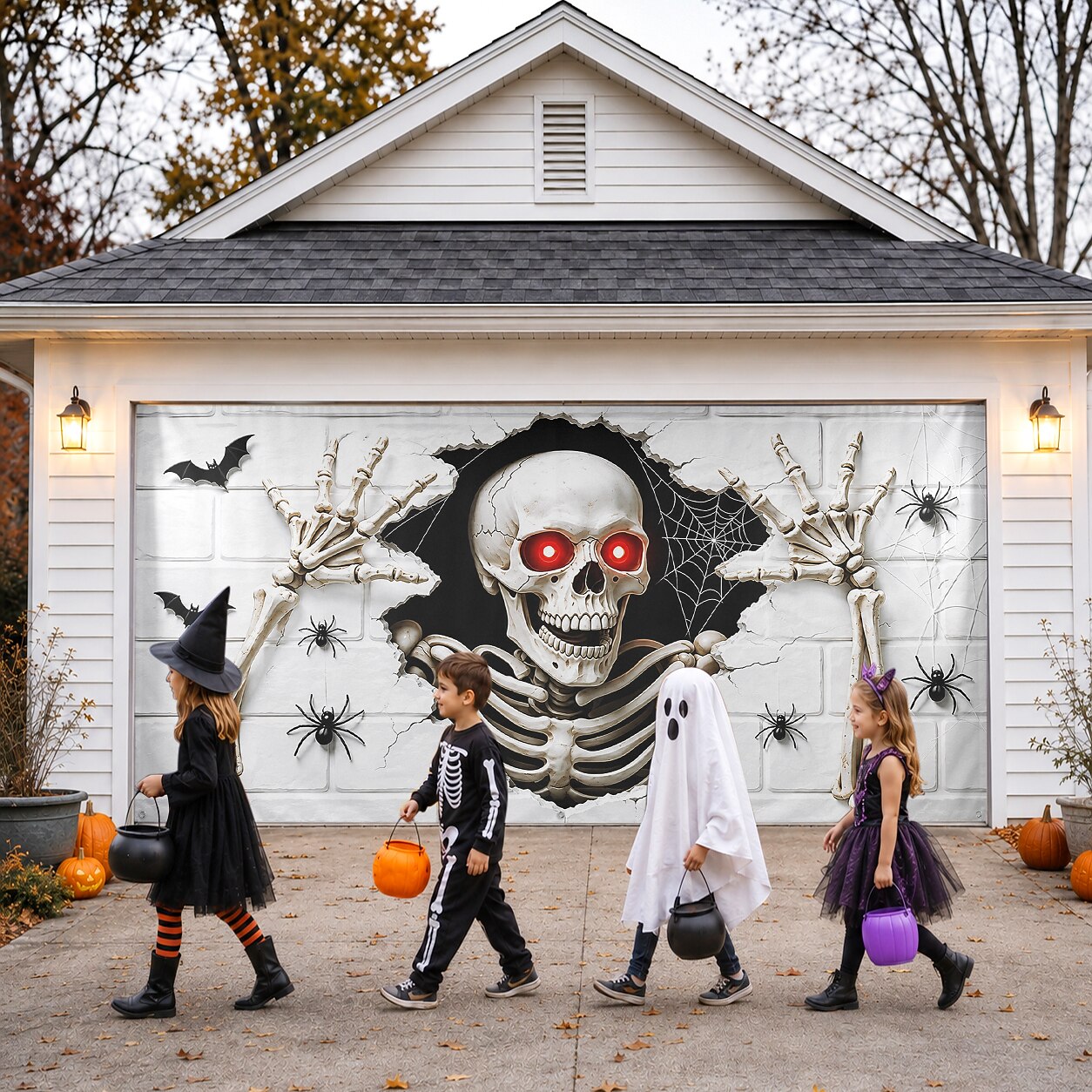 Halloween Skeleton Reaching Hands Garage Door Cover