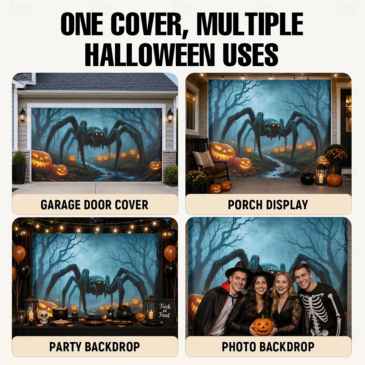 Halloween Garage Door Banner Giant Spider Pumpkin Place