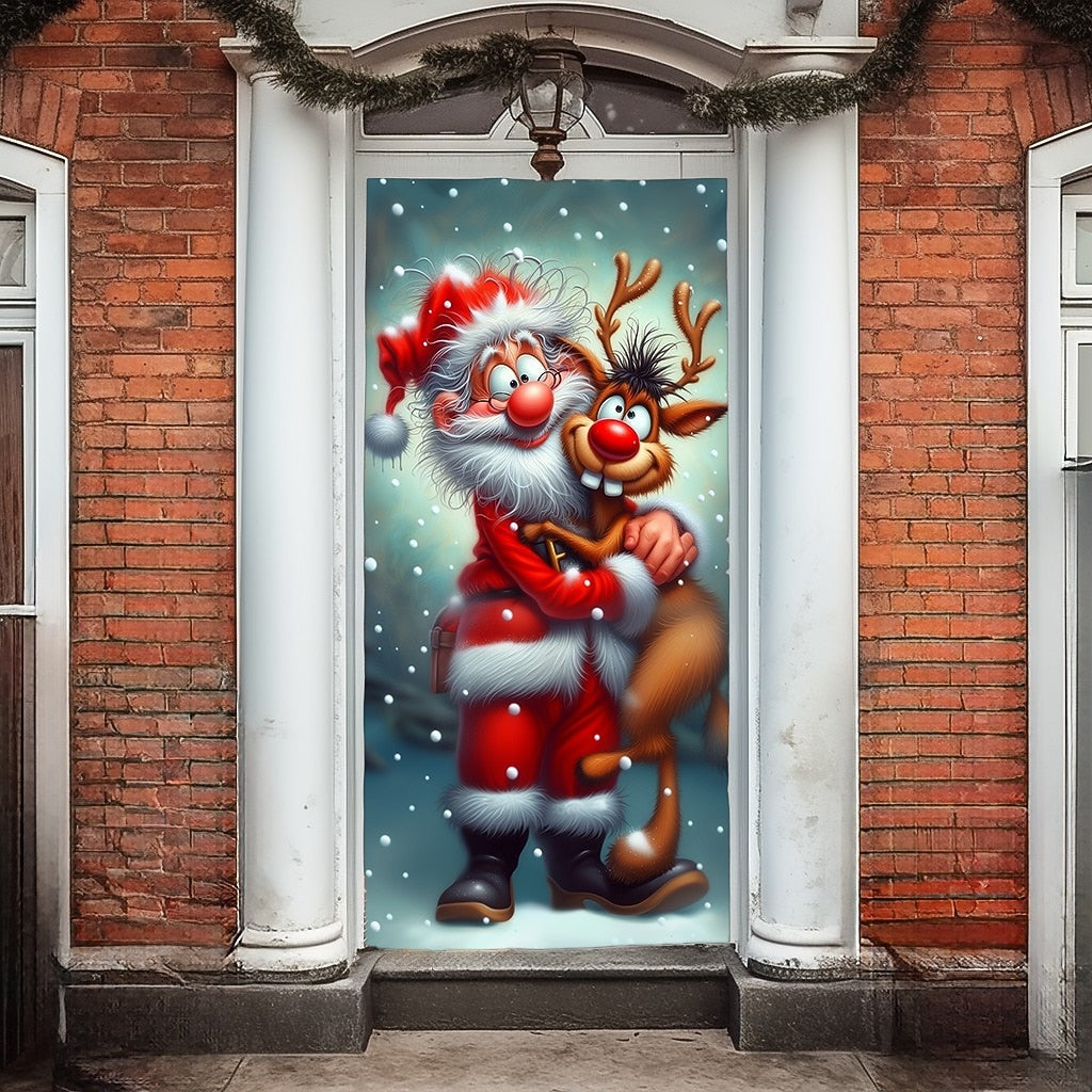 Santa Claus Reindeer & Gift Boxes Christmas Door Cover