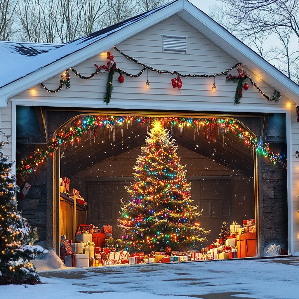 Farmhouse Christmas Tree Garage Door Cover