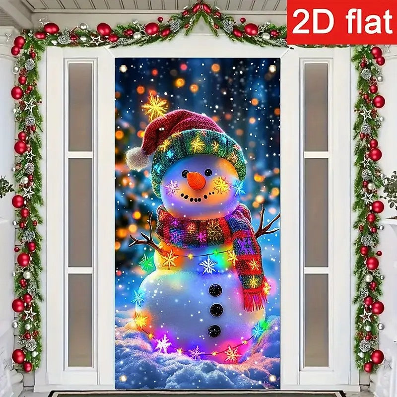 Glowing Snowman Christmas Door Cover
