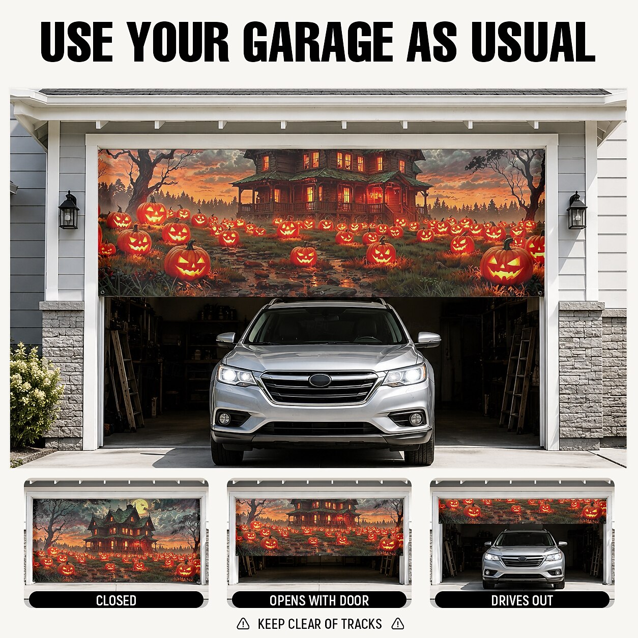 Halloween Haunted House Pumpkin Garage Door Cover
