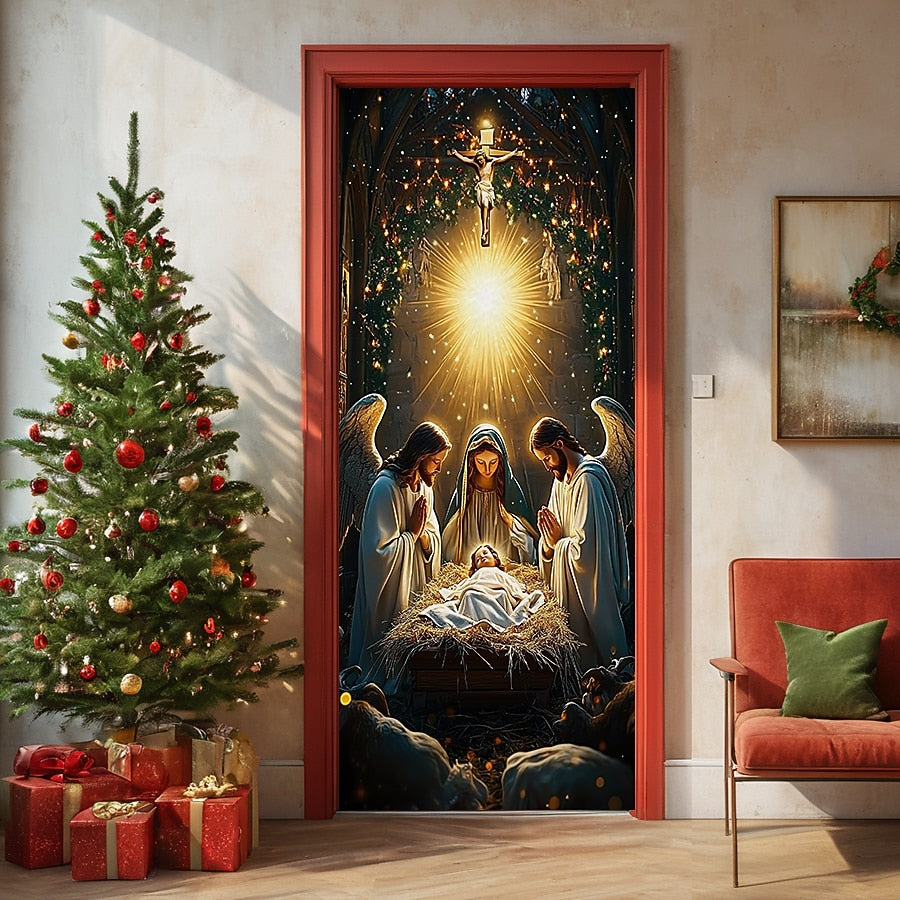 Nativity Scene Christmas Door Cover
